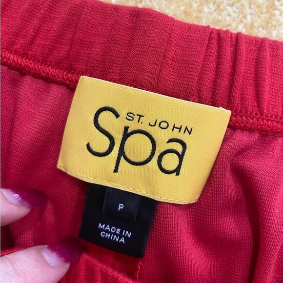 St. John Yellow Label Red Jersey Knit Lounge Pants Wide Leg Pull On Size S/M - Picture 5 of 6